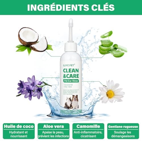 Nettoyant Oreille Chien, Rinçage d'oreille de Chien, Gouttes d'oreille de Chien arrêtent l'inflammation et Les démangeaisons de l'oreille, nettoyant d'oreille d'animal de Compagnie pour Chien et Chat