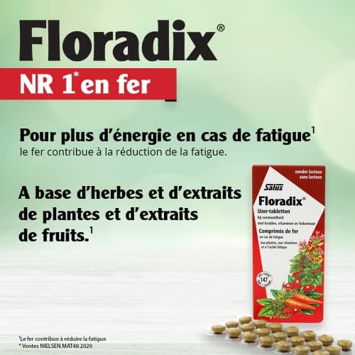 Salus Floradix Fer + Plantes - Formule Liquide Anti-Fatigue Riche en Fer - Enrichi en Vitamine C pour une Bonne Absorption - 84 comprimés