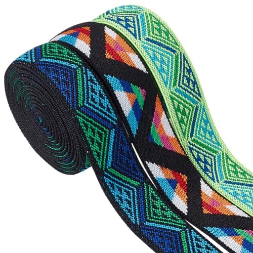 BENECREAT 5.5M Bande Élastique Jacquard, Ruban Élastique Extensible, 3 Couleur, 25mm, Garniture pour Bandeau, Ceinture, Couture, Vêtements, Accessoires de Décoration
