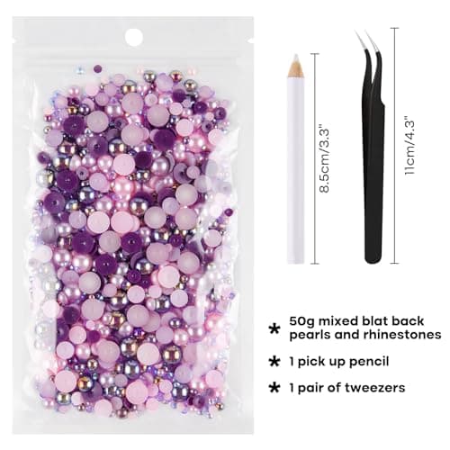 ASTARON 50g Mélange de strass demi-perles pour l'artisanat Taille mixte 3mm-10mm strass à dos plat pour gobelets Mugs Nail Art Chaussures (série violet rose)