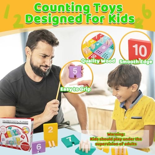 TEUVO Montessori Jouet Apprendre a Compter Jeux Educatif Enfants 1 2 3 4 5 Ans, Apprendre les Couleurs Bois Mathématiques Jouets Numérique Counting Block Motricité Fine Précoce Mathématiques Apprendre