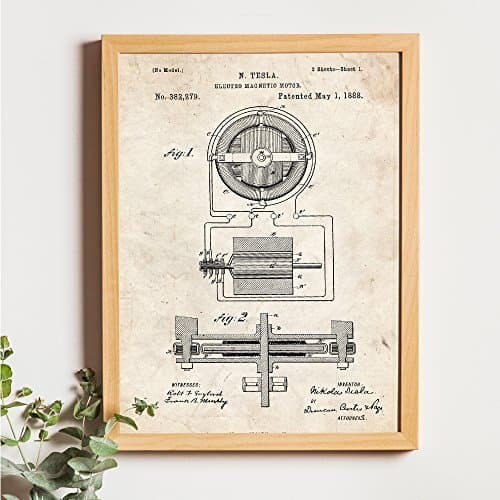 Nacnic - Pack 4 Fiches Brevets Electricité - Affiche Inventions et Anciens Plans Style Vintage. Ampoules, transistors, résistance.