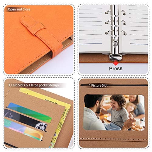 Minlna Carnet en cuir format A5 Rechargeable avec des feuilles volantes 200 pages épaisses Doublure classique avec poche et porte-stylos (Orange)