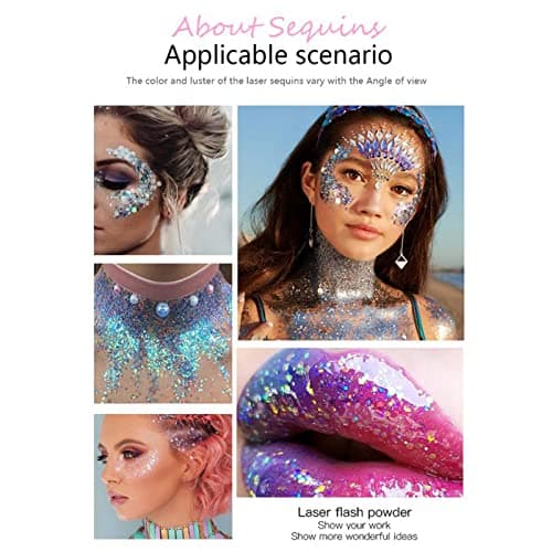 Gel Paillettes Corps, MKNZOME 6 pièces Paillette Visage Festival Maquillage Paillette Visage Gel Paillette Cheveux Glitter Makeup Colle gel Scintillant à Paillettes Longue Durée pour Fête Noël Pâques
