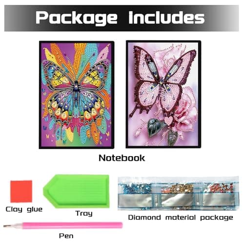 DCIDBEI Diamond Painting lot de 2 Carnet de Broderie Diamants Papillon Blanc A5 Tableau Diamant Journal Intime Adulte Cahier Diamant Painting Papillon Puzzle Diamant Carnet de Croquis 50 Feuilles