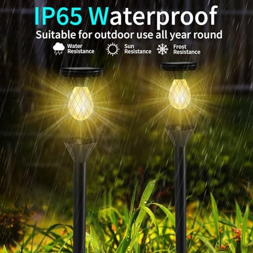 Amzxart Lampes solaires pour jardin extérieur,4 pcs lampes solaires pour extérieur,IP65 lampes solaires étanches pour jardin,lumière solaire blanc chaud pour jardins, pelouses, allées (auto on/off)