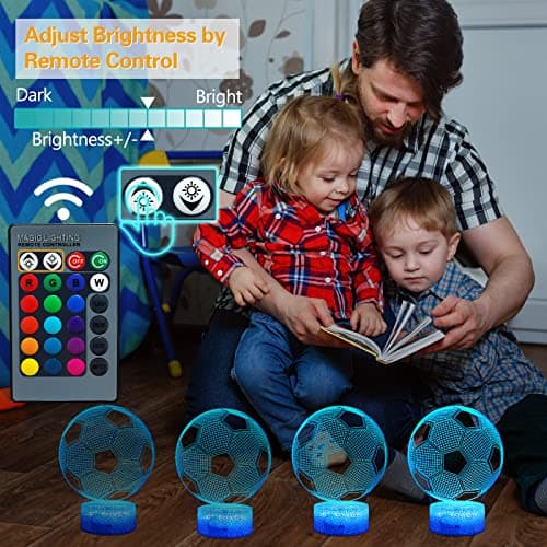 Football Veilleuse LED 3D Lampe Optique Illusion Veilleuse Enfant Lampe de Nuit pour Chambre Chevet Table avec 16 Couleurs et Télécommande Cadeau de Football pour Garçons Filles(Base Fissurée)
