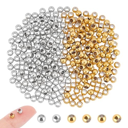 UNICRAFTALE Environ 300 pcs 2 couleurs Perles D'Espacement Rondes 4mm Perles Acier Inoxydable Perles Rondelles Métal Petites Perles Lisses pour la Fabrication de Bijoux Bracelets