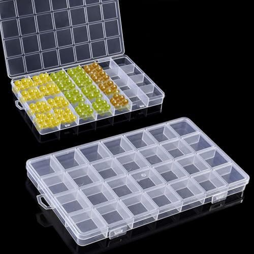 28 Grilles Boite Rangement Diamond Painting,Boite Rangement Perles En Plastique, Boite Rangement Perles Diamant, Non Amovible, Boite Diamond Painting Rangement pour Peinture Diamant, Perles