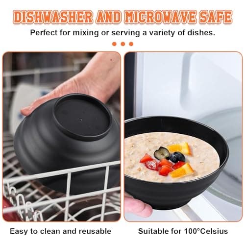 ADERTOS Bol à Céréales Plastique, 10 Bols en Plastique Incassables 24 OZ Bol Plastique Reutilisable Saladier Bol à Soupe Bol Petit Déjeuner Passe au Lave-vaisselle et au Micro-ondes, sans BPA, Noir