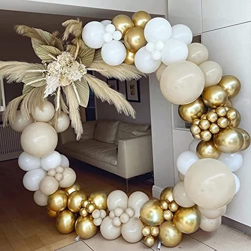 Arche Ballons Beige, 185pcs Kit Guirlande Ballon Decoration Anniversaire Blanc Sable, Beige Abricot Ballon Guirlande pour Anniversaire Decoration, Mariage, Bébé Shower, Décoration de Fête Bohème