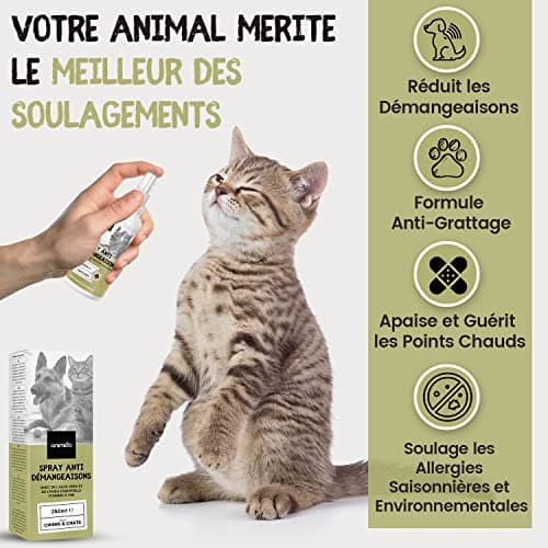 Animigo Spray Anti Démangeaisons & Irritations Chien et Chat 250ml - Formule 100% Naturelle - Soulage Les Zones Irritées & Diminue Les Grattements - Produit Calmant Compatible avec Les Léchages