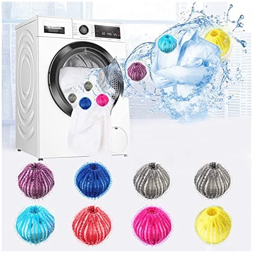 Boule Anti Poils Machine à Laver, 8 Pièces Nylon Boule de Lavage Réutilisable Colorfast Pour Meilleure Friction du Linge, Réduire l'enchevêtrement et Nettoyage Efficace