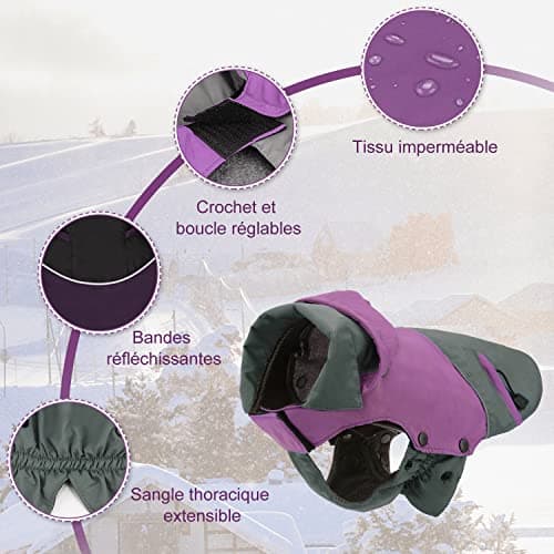 PETLOFT Manteau Chien Hiver, Imperméable Réfléchissant Coupe en Plein Air Polaire Veste Manteau de Pluie pour avec Doublure en Molleton Détachable