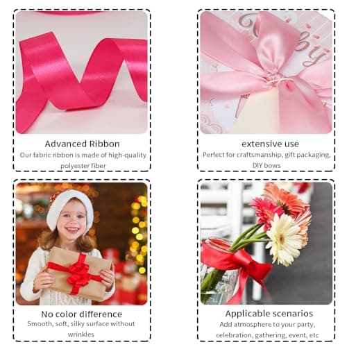 Ruban Satin Rose 25mm, 66m Ruban Décoratif pour Présents, Double Face Ruban Satin Polyester Mariage pour Artisanat DIY, Décorations Saint-Valentin Mariage Anniversaire(22 m/Rouleau)