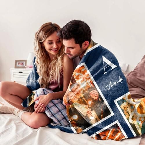 Easycosy Plaid Personnalisé,Couverture Personnalisée,Plaid Personnalisé Photo et Texte,Cadeau Personnalisé pour Femme,Amoureux,Couple,Meilleure Ami,Famille,Copain,Idées de Cadeaux d'anniversaire
