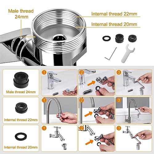 Ibergrif M91006, Robinet Magique Pivotant 1440°, Mousseur Robinet avec 2 Modes de Pulvérisation, Adaptateur de Robinet d'Extension Universel, Corps en Laiton, Chromé, Argent