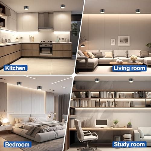 YindaLux Lot de 4 LED Spot en Saillie Noir 220-240V Ø95x55mm Plafonnier Incluse ampoule GX53 6W Blanc neutre 4000K 660LM Plafonnier Spot LED Luminaire Apparent avec spot à grande surface lumineuse