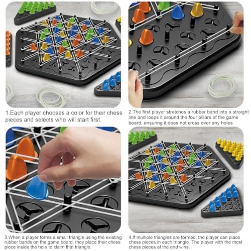 Sinwind Triggle Jeu, Triggle Jeu élastique, Jeu de Triangle en Chaîne, Jeu d'échecs Triangulaire, Jeu de Stratégie Triggle pour Les réunions de Famille avec Une Collection d'enfants (2-4 Personnes)