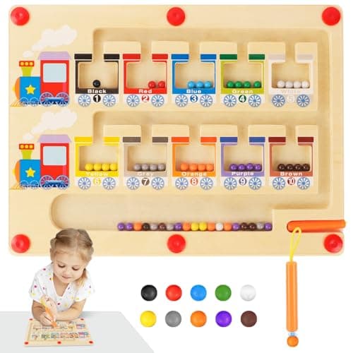 Ainiv Labyrinthe Magnétique de Couleurs et de Chiffres Enfant, Plateau de Jeu de Puzzle Magnétique, Jouets en Bois Jouets Montessori, Jouets Éducatifs pour Garçons et Filles de 3 4 5 6 7 Ans (Train)