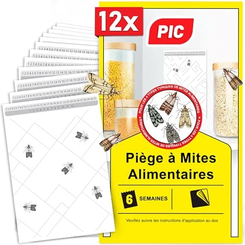 PIC Anti Mites Alimentaires – 12x Piege a Pheromone pour Cuisine et Placard | Sans insecticide, sûr pour les aliments, efficace jusqu'à 8 semaines, détection précoce dans placard et garde-manger