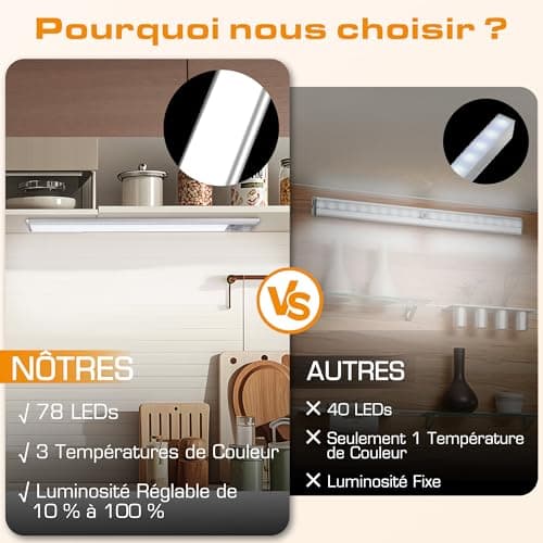 EverBrite Lampe Detecteur de Mouvement Interieur, Lampe de Placard 78 LED, Lumière Réglable 3000K/4000K/6500K, 3 Modes, Télécommande, Veilleuse Rechargeable USB pour Armoire, Cuisine, Salle de Bains