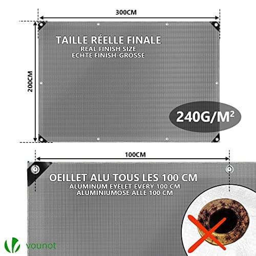 VOUNOT Bâche de Protection en Polyéthylène 240g/m2 Bâche Imperméable Ultra Lourde et Résistante Revêtue des Deux côtés avec Oeillets en Aluminium Couverture Étanche pour Jardin, Piscine 2x3m
