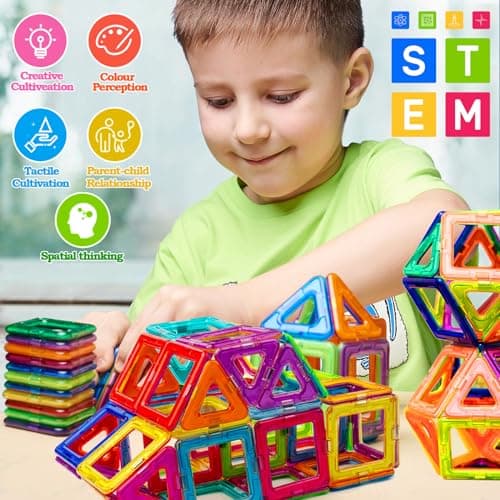 Jokooan Construction Magnétique Enfant(75 Pièces), Jeux de Construction Aimanté Blocs Magnétique Jeux Montessori Educatif Cadeau pour Les Enfants 4 5 6 Ans