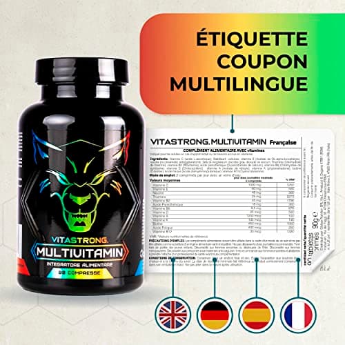 Multivitamines Complet | Vitastrong Vitamine C, E, B1, B2, B6, D, A, K, B12, Biotine | 100% Naturel et Pur | 13 Vitamines À Haute Dose | Made in Italy