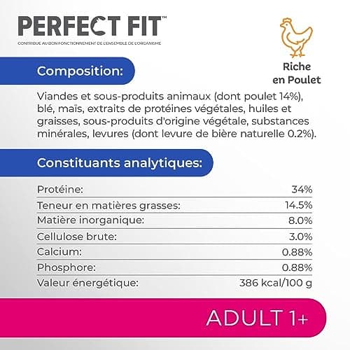 PERFECT FIT Adulte 1+ Croquettes pour chat adulte – Répond à des besoins spécifiques d'un chat stérilisé – Nourriture Riche en Poulet – 2,8 kg (Lot de 3)