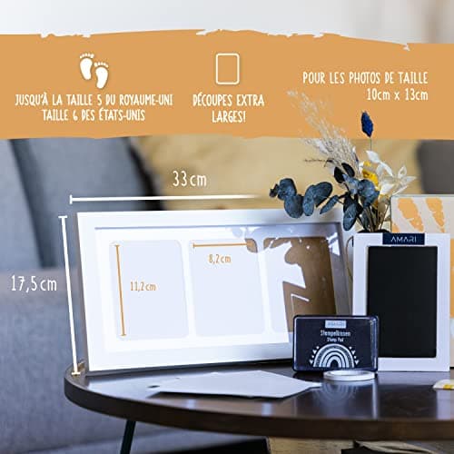Amari ® Set d'empreintes de main et de pied de bébé avec 2 tampons encreurs et 4 cartes d'impression - Cadeau kit pour bébé - Empreinte de main et de pied avec cadre photo - Baby Party cadeau
