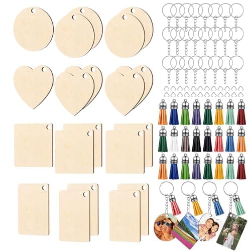 WLUOS Porte-Clés en Bois,24 Pièces porte clef bois,Tranches de Bois Rondes Bricolage Vierge Porte Clés Bois Brut Avec Anneau pour Femmes Hommes loisirs Créatifs Naturel Porte Clé Bois Décorations