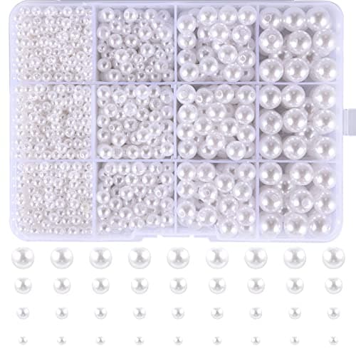 1320 Perle Artificielle Blanche, Perles de Nacrées Assorties Blanc, Perles Lisses en Satin, Perles Rondes Imitation, pour DIY Bijoux Collier Bracelet D'oreilles Fabrication de Bijoux - 4 6 8 10mm