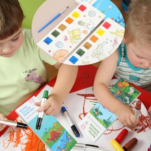 BDSHUNBF 40 Pages Mini Livres de Coloriage pour Enfants, Livre Peinture Aquarelle avec Pinceau Réservoir D'eau, Peinture à L'eau pour Enfants et Adultes, Dessins Aquarelle Watercolor Painting Book