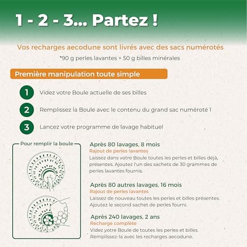 aecodune 2 Ans de Lessive Ecologique Economique - 240 Lavages Boule - Machine a Laver - Perles de Linge Poudre Naturelle Zero Dechet - Hypoallergenique Citron - Anti Calcaire