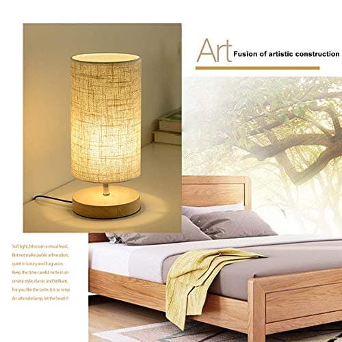 Mengjay Lampe de chevet en bois rond vintage avec abat-jour beige et lampe de bureau E27 LED style maison de campagne Veilleuses