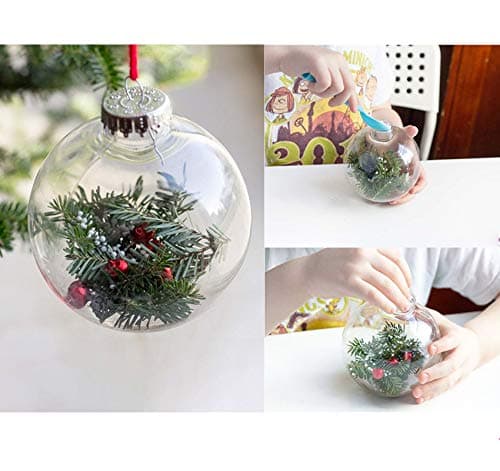 ilauke 12 Boules de Noël en Plastique Transparent à Remplir,8cm Boule Noel Transparente avec 2m Plume Rose+2m Corde,Ronde Acrylique Remplissable Boule pour Arbre de Noël Décoration Intérieur Extérieur