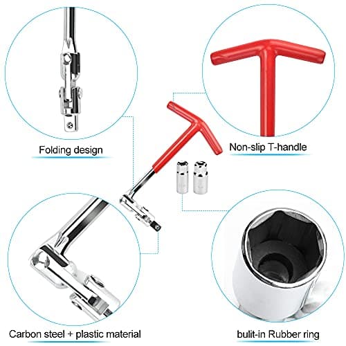 AFASOES Cle a Bougie 16/21MM Flexible Clés à Bougie Clé à Douille à Poignée en T Clé à Bougie d'Allumage Cle a Bougie Moto Clé à Bougie Articulée avec 2 Douilles pour Bougie d'Allumage pour Voiture