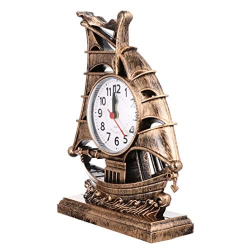 BESPORTBLE Réveil Silencieux Analogique Réveil Voilier en Forme de Réveil De Chevet Horloge de Graduation pour Chambre De Chevet Bureau (D' Or) Horloge De Table Rustique