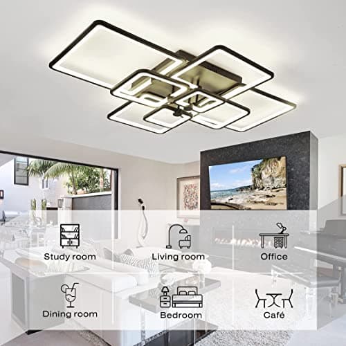 HIHIHOMY Plafonnier LED,L106cm Plafonnier Led Salon Dimmable avec Télécommande, Moderne Plafonnier Led Salon,Noir Plafonnier led 8-Light Creative Acrylique Design 120W 3000K-6500K