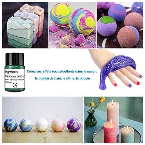 Roizefar Poudre de Mica - Pigment Résine époxy 32 Couleurs, Colorant de Savon, Colorant en Poudre Métallique pour La Fabrication de Bijoux, Bombes de Bain(5g Par Bouteille)