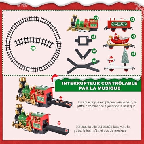 Herenear Train électrique de Noël, Train de Noël sous Le Sapin, Train de Noël Classique et Créatif, Cadeau Jeu de Rails de Train pour Enfants Garçons et Filles 3 4 5 6 7 8 9 Ans (sous l'arbre)