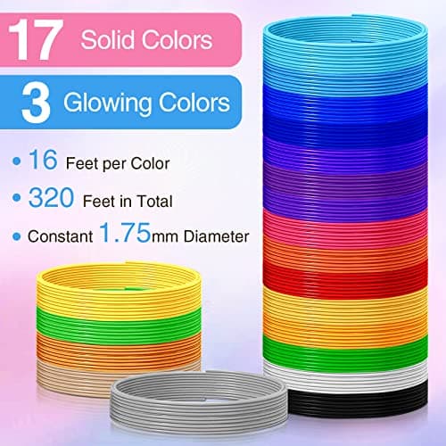 Fil Stylo 3D Pla, Recharge Stylo 3D 1.75mm, 5M Chacun-3D Pen Filament 20 Couleurs pour Enfants et Adultes, Filament Accessoire de Stylo 3D pour ODRVM, Tecboss, Lovebay et Stylo D'imprimante 3D
