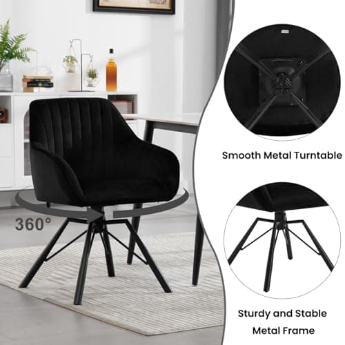 WOLTU Chaise Salle à Manger Pivotante, Chaise Scandinave, Chaise de Cuisine, Chaise Ergonomique, avec Dossier et Accoudoirs, Pieds en Métal, en Velours, Noir, EZS12sz-1