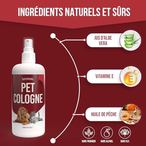 Petsly® Parfum pour Chien & Chat - 250ml - Arôme de Pêche - Neutralise les Mauvaises Odeurs - Parfum Chien - Parfum Chat - Eau de Parfum pour Chien, Déodorant pour Chien, Parfum pour Litiere à Chat