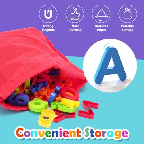BunnyJOY 106PCS Enfants Lettres Magnétiques Chiffres, Coloré Aimants De Réfrigérateur Ensemble de Jouet Apprentissage Préscolaire de la Petite Enfance, Orthographe, Comptage Jouets Éducatifs