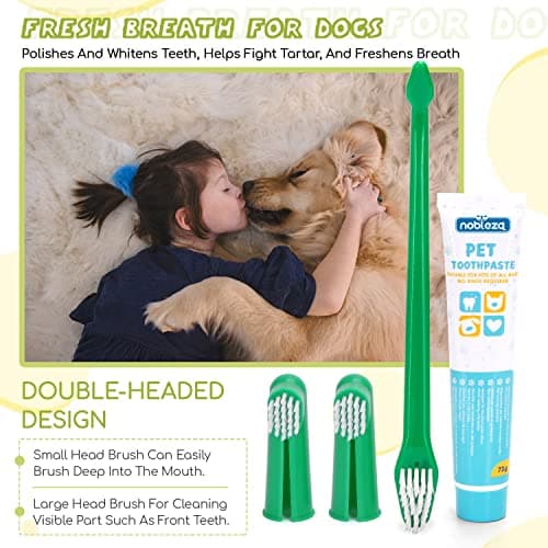Nobleza - Set Brosse à Dents Et Dentifrice pour Chien, Kit Dentifrice Chien Anti Tartre, Les Chiens Améliore l'hygiène buccale Contient 1 Tubes x 73 g, 1 Brosse à Dents à Double Extrémité, 2 Doigtier