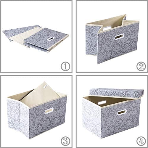 Prandom Grandes boîtes de rangement pliables avec couvercles [3 paquet] Organisateur de cube de bac de rangement décoratif en tissu, gris 43 x 30 x 30 cm