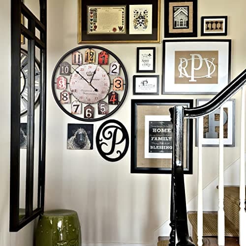 Yumyolk Horloge Murale Ronde, 53 cm, Silencieuse, Fonctionnement à Piles, Noire, Brune