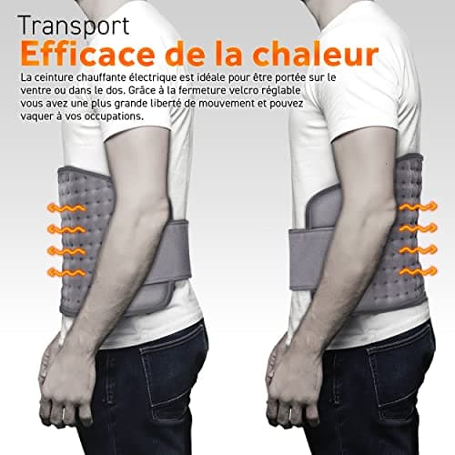 sinnlein Ceinture Lombaire Chauffante | Ceinture Thermique Electrique | Contre le Mal de Dos & Sciatique |3 Niveaux de Température et Arrêt Automatique | Réglable (Gris)